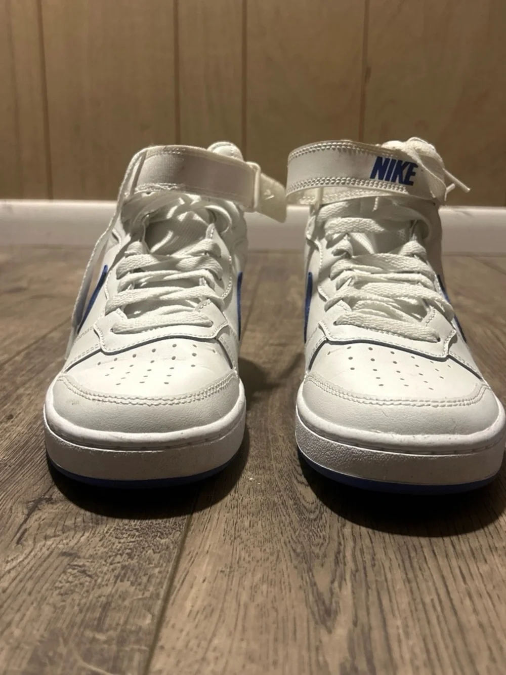 Nike White and Blue Mid-Top Sneakers